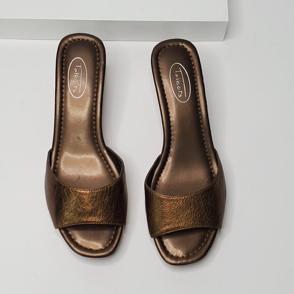Talbots Bronze Brown Leather Upper Slip-On Wedge Sandal Size 7 1/2B - Picture 8 of 13